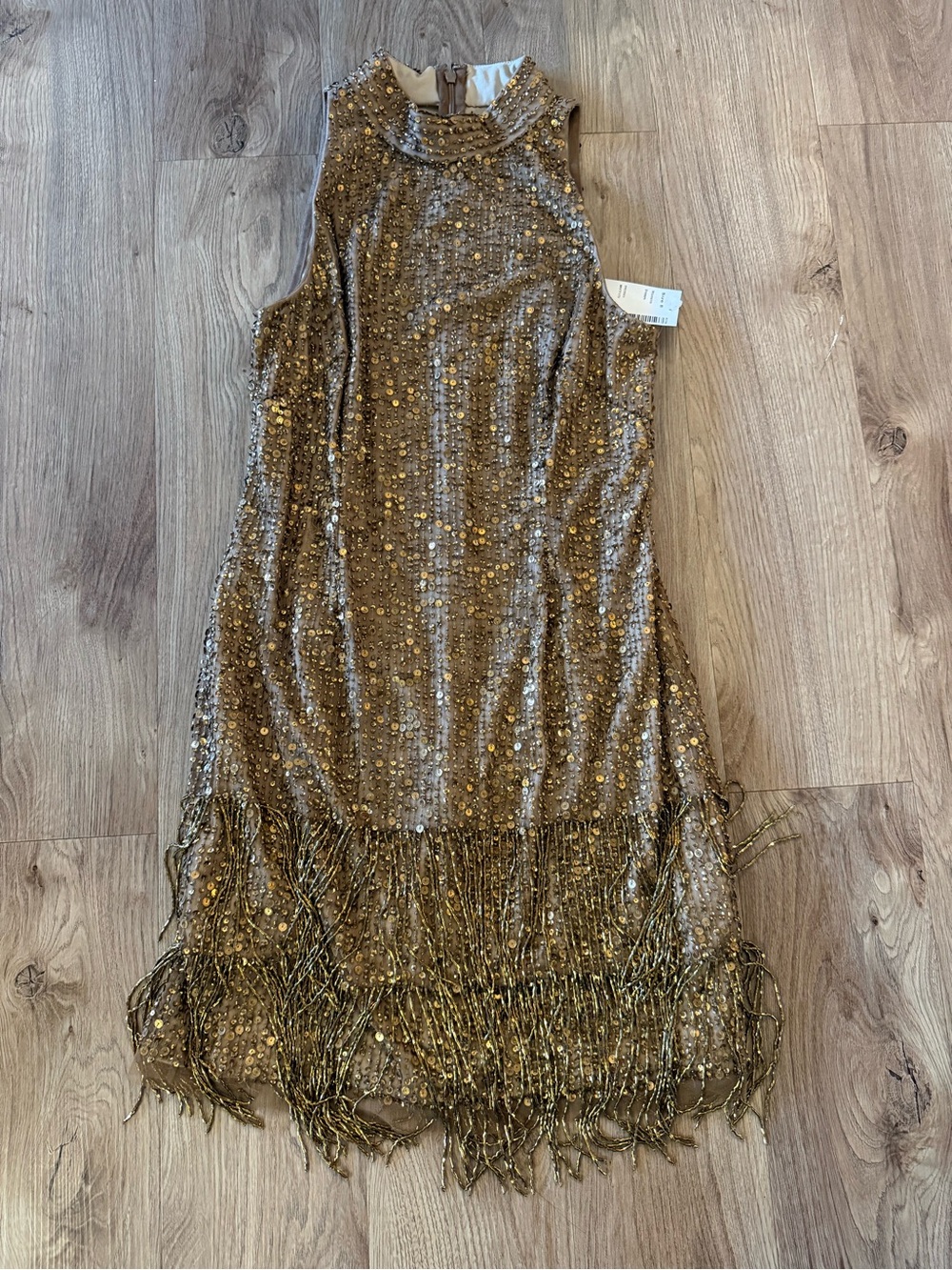 Adrianna Papell Mock Neck Beaded Fringe Cocktail Dress